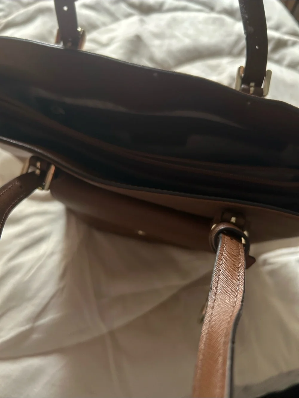 Michael Kors Brown Leather Tote with Front Pocket & MK Charm